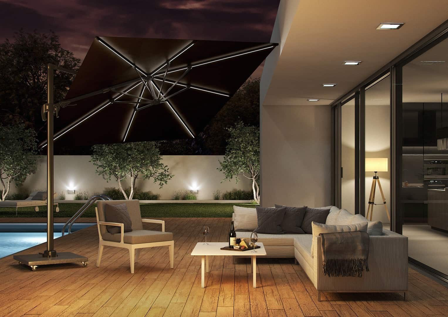 Садовый зонт серый со светодиодной подсветкой LED CHALLENGER GLOW